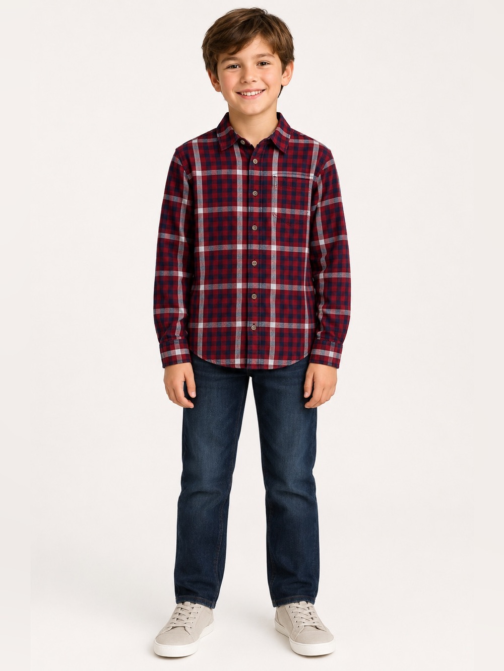 SONOMA BOYS RED BLUE PLAID LONG SLEEVE BUTTON UP SHIRT FRONT POCKET SIZE LARGE